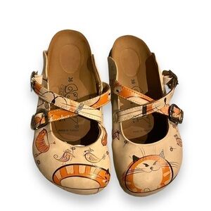 GOBY Leather Hand Painted Cat 🐱 & Bird 🐦 Mules | Women’s Size 36
